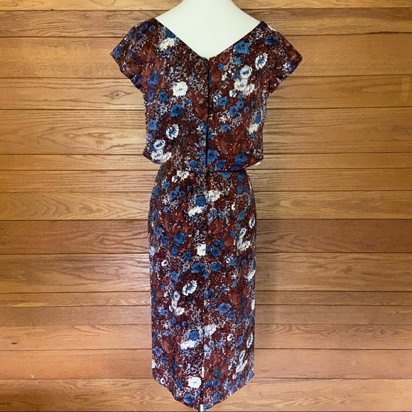 Vintage 60s brown and blue bow front wiggle dress - Picture 8 of 12